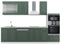 Vicco Küchenzeile Fame-Line, Grün-Gold Landhaus/Weiß, 300 cm mit Hochschrank, AP Marmor