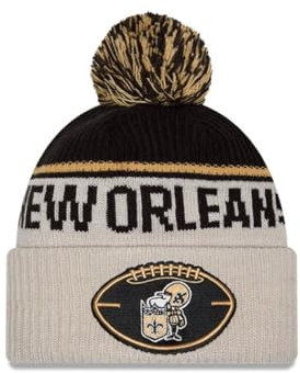 New Era New Orleans Saints NFL 2024 Sideline Historic Sport Knit Beige Schwarz Bommelmütze - One-Size