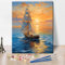 Sailing Ship Adult Paint by Numbers Sunset at Sea Paint by Numbers Kit for Adults Canvas Beginner with Painting Brush and Pigment Painting Arts Craft for Home Wall Decor 16x20 Inch (Frameless)