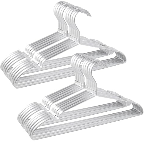 Parusia Kleiderbügel Silber, 42cm breit, 1cm stark, Kleiderbügel Metall rostfrei, formstabil, zur platzsparenden Kleideraufbewahrung & Organisation von Kleiderschrank, Kleiderständer (20)