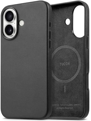 TUCCH PU Leather Case for iPhone 16 (6.1) 2024, Protective Magnetic Shockproof Cover[Wireless Charging][Anti-Fingerprint] Slim Lightweight Phone Case Compatible with iPhone 16 5G, Black
