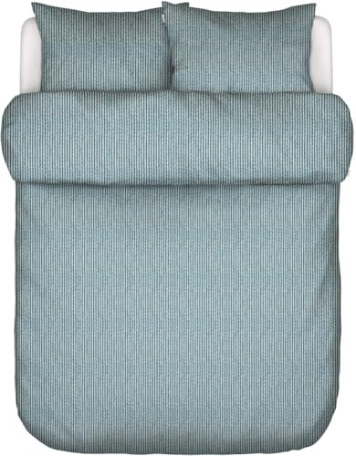 Marc O' Polo Satin-Bettwäsche-Garnitur Janne Farbe Stormy Blue Größe 135x200+80x80 Reißverschluss Wellenmuster
