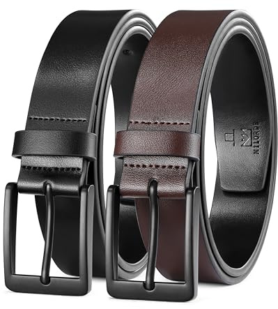 MILORDE Men's Leather Dress Belt 2Pack, Handmade, Genuine Leather, Fashion & Classic Designs for Work Business and Casual, 2pack-black601/Brown602, 36 (Fits waist 34-35)