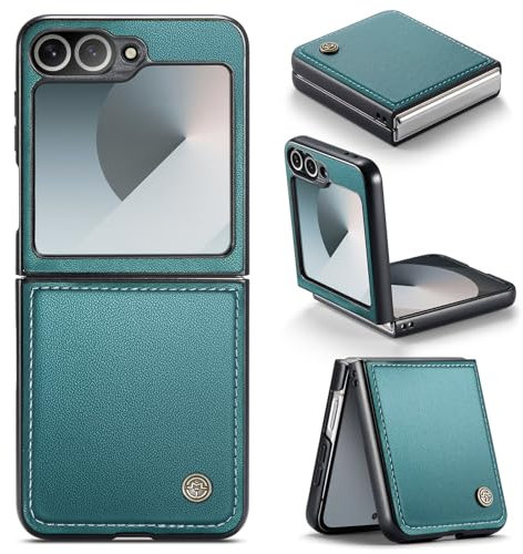 Rerzoiro for Samsung Galaxy Z Flip 6 Case, Premium PU Leather Case Anti Scratch Slim Phone Shockproof Protective Phone Cover for Samsung Galaxy Z Flip6, Blue-Green