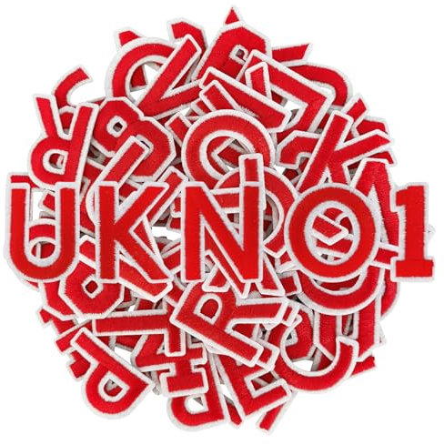 GYGYL 72 Pieces Iron on Letters and Numbers Patches, Embroidered Sew on/Iron on Patches Alphabet A-Z, Numbers 0-9 Applique for Clothes, Dress, Hat, Socks, Jeans, DIY Accessories (Christmas Red)