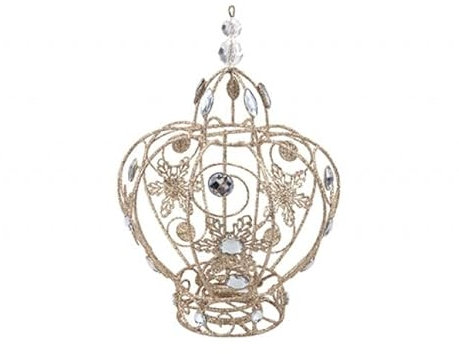 Crown Shaped Christmas Tree Topper, 30x20cm Champagne Gold Metal filigree, Diamante and Glitter Detail