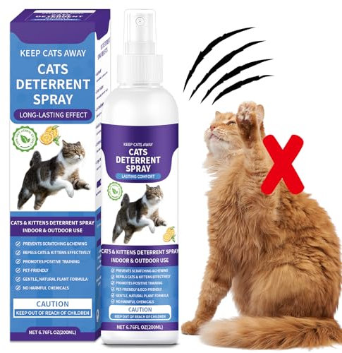 Cat Deterrent Spray, 200ML Cat Repellent Spray, Indoor & Outdoor Anti-Scratch Cat Repellent for Furniture, Sofas, Rugs, Curtains, and Plants, Alcohol-Free & Non-Toxic Formula Repellent for Cats