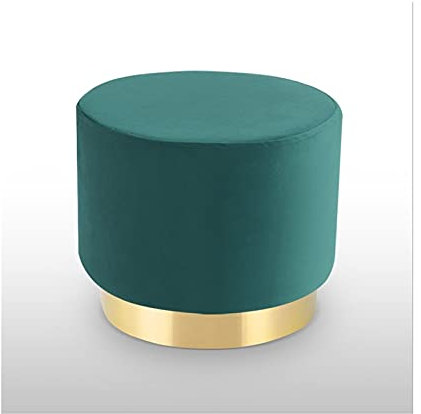 Samt Ottomane Hocker mit goldener Metalleinfassung, gepolsterte Fußstütze und Make-up-Stuhl für Schlafzimmer und Wohnzimmer, stilvoller grüner Schuhhocker
