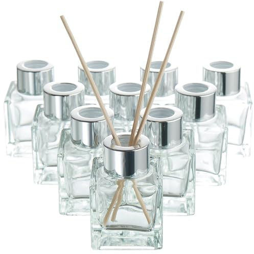 MATANA 50 Elegante Leere Glasdiffusorflaschen mit Kappen & 200 Duftstäbchen - Ätherische Öle, Deko, Raumduft - 50ml Glasdiffusorflaschen, Leer Diffuser Glas mit Duftstäbchen