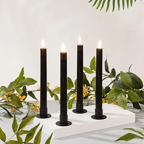 Simplelight Flameless Taper Candles with Timer - Battery Operated Candles Black Color, LED Candlesticks, Taper Candle Battery Operated H:9.5 Inch (Black)
