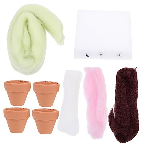 HOMSFOU Wool Felt Potting DIY Needle Felting Kits for Desktop Bonsai Needlework Accessories Craft Kit Succulent Bonsai Material