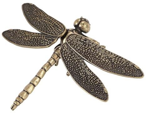 Steowsey Mini Brass Dragonfly Casting Animal Figurine Retro Style Metal Sculpture Home Desktop Craft Decoration, Easy to Use Fine Workmanship