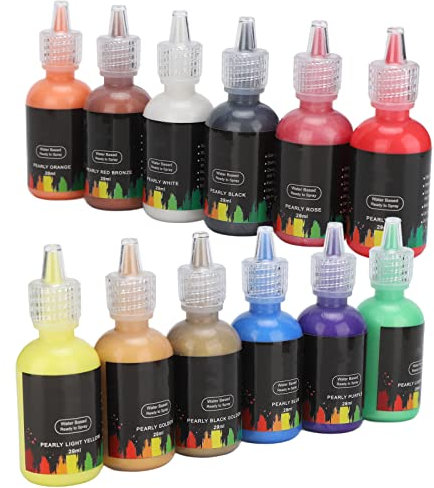 Kit de Pintura de Cuero de 12 Colores, 29 ml de Pintura de Pintura a Aerógrafo de Pintura de Pintura de Aerógrafo para Textiles, Metal, Madera, Cerámica, Plástico, Cuero