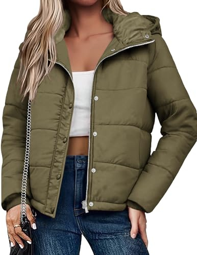 Zeagoo Doudoune femme hiver à capuche veste matelassée chaude coupe vent blouson court zippée avec poches légère doublée confort quotidien extérieur S-XXL