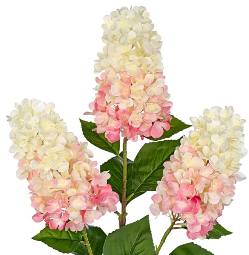 Briful 3PCS Fake Flowers Panicled Hydrangea Pinky White Artificial Flowers 28.7 Tall Artificial Hydrangea Flowers, Silk Flowers Long Stem for Floral Arrangement Home Farmhouse Decor