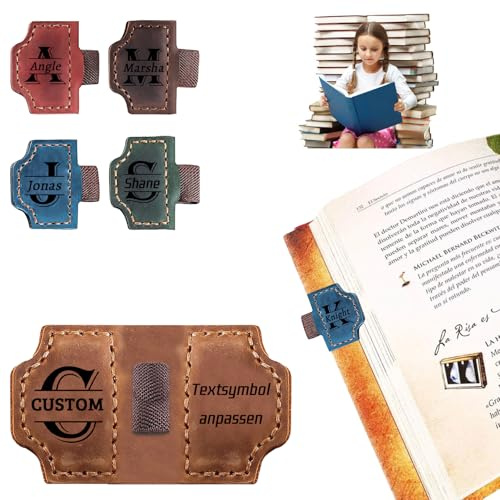 Personalisiertes Magnetisches Lesezeichen aus Leder mit Stifthalter, lesezeichen personalisiert Individuell mit Symbol Text gravierbar, Geschenk für Bücherliebhaber Frauen (Vintage-Lesezeichen)