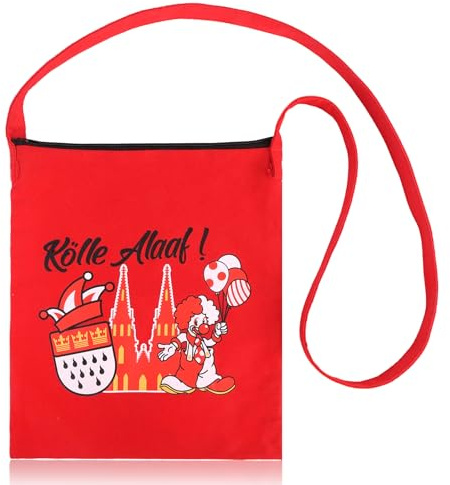 HOWAF Tasche Karneval Köln Accessoires, Kölle Alaaf Umhängetasche Kölner Tasche Fasching Kostüm für Karneval Kostüm Köln Rot, Faschingskostüme