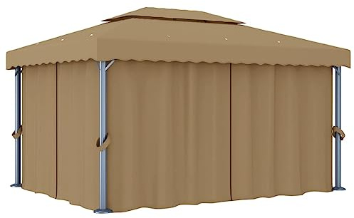 Grillpavillon Pop Up Pavillon, Pavillon mit Vorhang 4x3 m Taupe Aluminium für Außen Garten Camping