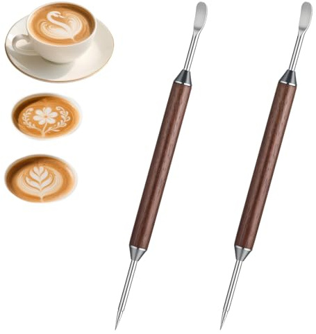 Oruola 2 Stück Latte Art Stift, Kaffee Kunst Stift, Latte Art Pen aus Edelstahl mit Holzgriff, Barista Werkzeug für Latte-Dekoration für Espresso, Cappuccino, Macchiato und Kaffeespezialitäten