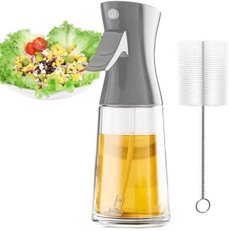 Leaflai Ölsprüher für speiseöl - 180ml Glassprühflasche mit Pinsel, Ölspray zum Kochen, Öl Sprühflasche für Salat, Grillen, Backen in der Küche (Modern)