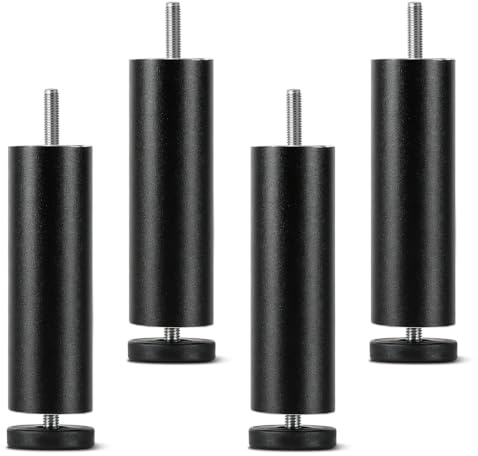 BOYIFEIJIE Lot de 4 pieds de meubles réglables en hauteur en alliage d'aluminium avec filetage M8 - Pieds de canapé pour armoire, lit, commode et table - Pieds ronds de meubles noirs (noir, 20 cm)