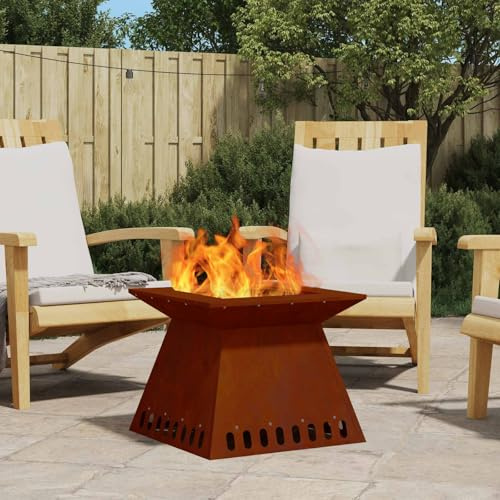 Ziaphsol Feuerstelle aus Wetterfeststahl Braun quadratisch 48 x 48 x 40 cm für Holz im Garten Terrasse Balkon, kamin ofen feuerstelle, Wärme und Rauchabzug im Außenbereich