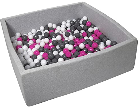 Velinda Piscine a balles pour Enfant, Dimensions:120x120 cm, Aire de Jeu + 600 balles (Couleurs des balles: Blanc, Rose, Gris)