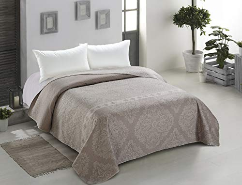 AmeliaHome 00080 Tagesdecke 170x270 cm beige Bettüberwurf zweiseitig Steppung pflegeleicht Cappuccino Ornament