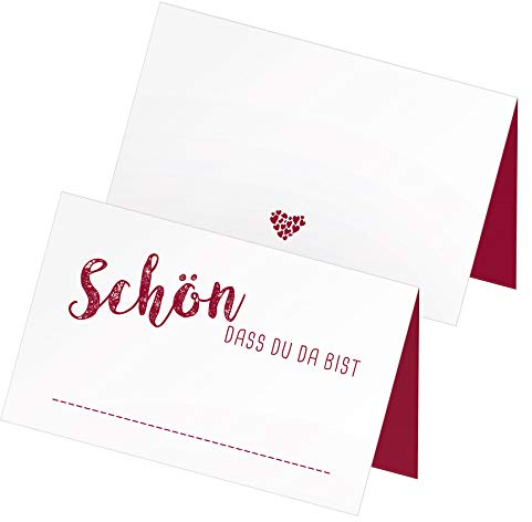 itenga 24 x Tischkarten Schön DASS du da bist Platzkarte Namensschild (weinrot/Bordeaux)