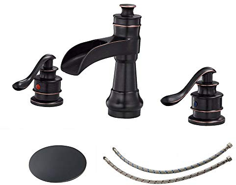 BWE Grifo para Lavabo Doble de Baño de Bronce Aceitado con Cascada de 8 a 16 Pulgadas, Comercial con Dos Asas