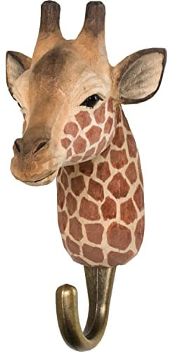 WILDLIFEGARDEN Wildlife Garden WG4534 Haken Giraffe - Handgeschnitzter Tierhaken aus Holz und Metall - Sammlung Afrikanischer Tiere