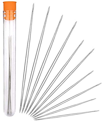 10pcs Beading Needles for Jewellery Making, 5 Sizes Big Eye Needles for Seed Beads, Large Eye Needles with Clear Storage Bottle for Bracelet Threading