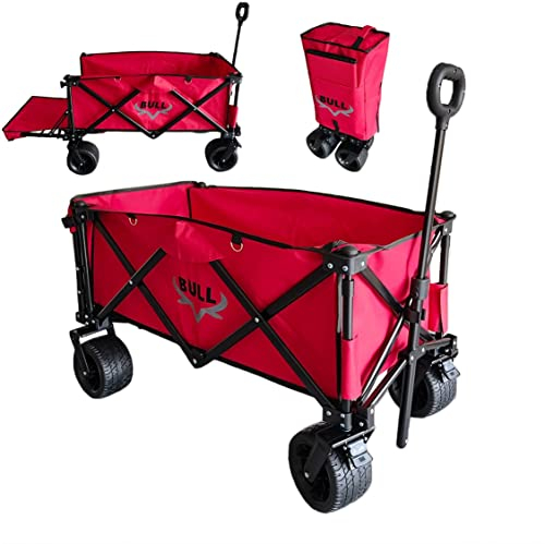 PAPILIOSHOP Bull – Faltbarer Strandwagen, Bollerwagen und Transportwagen, Klappbarer Handwagen für Freizeit, Camping und Outdoor-Aktivitäten (Rot)