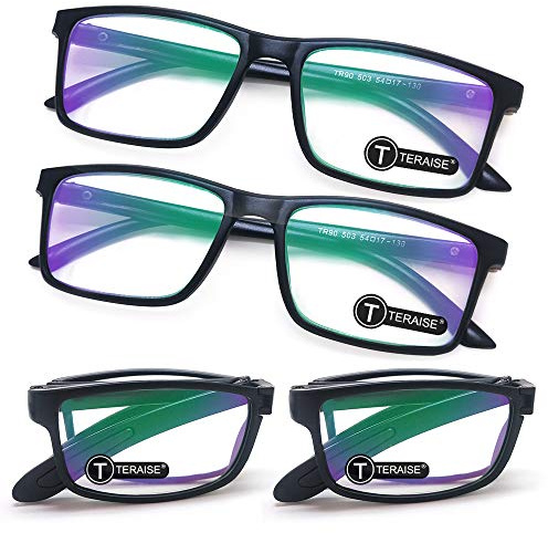 TERAISE Lot de 4 lunettes de lecture bloquant la lumière bleue Folden Mini Readers Lunettes pour hommes et femmes Lunettes de lecture légères pour ordinateur avec étui à lunettes