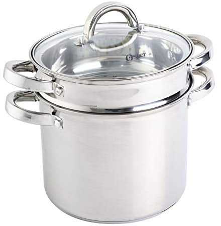 Oster 130008.04 Juego de ollas para pasta con vaporera, cesta y tapa utensilios de cocina de acero inoxidable, gres
