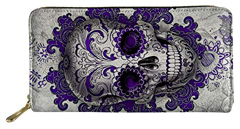 Biyejit Damen-Geldbörse, lang, Leder, mit Kartenhalter, Blumenmuster, Totenkopf-Violett, one Size, Casual
