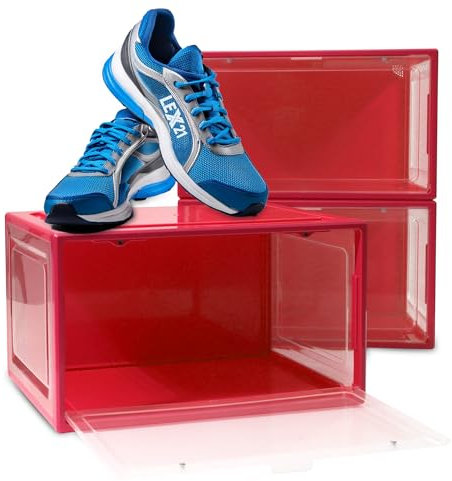 BITUXX LEX21 Schuhbox Stapelbar Aufbewahrungsbox Kunststoffbox Schuhkasten Schuhkarton Schuhorganizer bis Gr.47 (Rot, 3er Set)