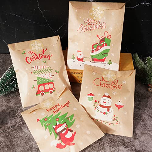 BETESSIN 100 Stücke Papiertüten Weihnachten Geschenktüten Kraftpapier Klein Candy Tüten Partytüten mit 108pcs Schneeflocke Geschenksticker für Weihnachten Adventskalender Geburtstag Hochzeit Party