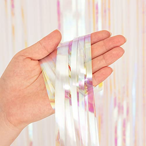 BRAVESHINE 2 Pack Metallic Foil Fringe Iridescent Fringe Curtains, Metallic Tinsel Streamers Backdrop Curtains for Party/Prom/Birthday (Rainbow,1x2m)