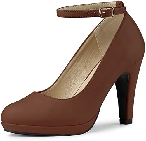 Allegra K Women Low Platform Round Toe Stiletto Heels Ankle Strap Pumps | Pumps With Closed Toe, 3 7/8 inches Heel, Comfortable Heel Pump, Summer Dress Shoes for Party Office