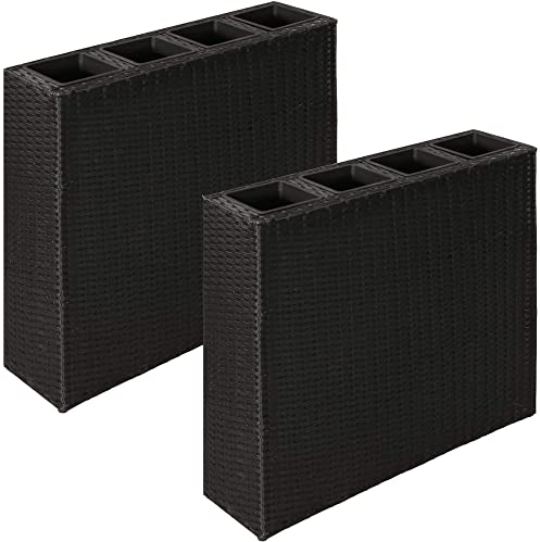 KOIECETA 2X Hochbeet mit 4 Innentöpfe Polyrattangeflecht Blumenkübel Sichtschutz mit Blumenkasten Blumentopf Polyrattan Pflanzgefäß Pflanztopf Poly Rattan Herausnehmbar Gartenmöbel schwarz