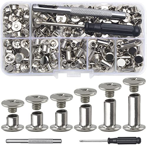 YORANYO 110Sets Chicago Screws Leather Rivets Assorted Screw Rivets Chicago Binding Screws for Decorate and Repair Leather Craft Belt Bag Shoes Purse Bookbinding (Silver, M5*4,5,6,8,10,12)