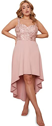 Chi Chi London Robe brodée à Ourlet Plongeant-Rose poudré Cocktail, 48 Grande Taille Femme