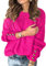 Pull Chauve Souris Femme Rose Vif Chaud Chic et Elegant Original Vetements Hiver 2024 Automne Encolure Ras du Cou Maille Fine Oversize Sweater