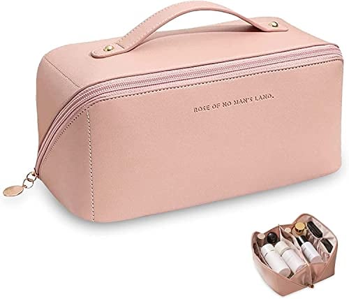 Reise Kosmetiktasche Mit Großem Fassungsvermögen，Tragbare Reise Make Up Tasche, Wasserdichter Lede-Organizer,Kulturtasche Mit Trennwand Tasche Organizer für Kosmetik-Reisetasche (Rosa)…