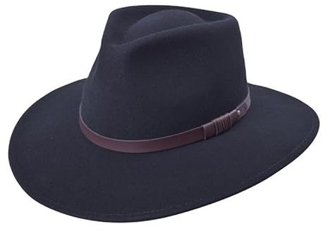 Bigalli Australischer Fedora-Hut für Damen/Herren, Wollfilz, knautschbar, wasserdicht, Tropfenform, Safari-Hut, Angeln, Sonnenhut, Schwarz, M