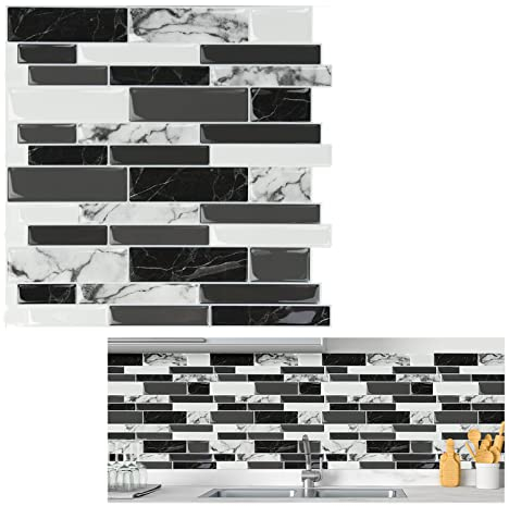 TRMLBE 10 pezzi Adesivo per piastrelle 3D PVC paraspruzzi cucina adesivo per pareti posteriori piastrelle autoadesive per pareti adesivo impermeabile per bagno cucina 30x30 cm - tipo A