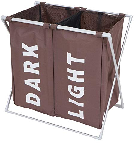 Wäschesammler HWC-C36AM, Laundry Wäschesortierer Wäschekorb, 2 Fächer klappbar 58x59x37cm 127l - braun