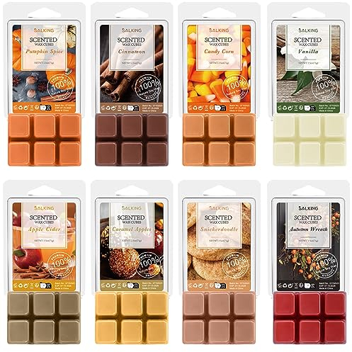 SALKING Herbst Duftwachs Wax Melts für Duftlampe, 100% Sojawachs Raumduft Duftkerze, Wax Melts für Kerzen Wärmer, Kürbisgewürz und Zimt Düfte Geschenk Set für Halloween, Weihnachten, 8 Düfte