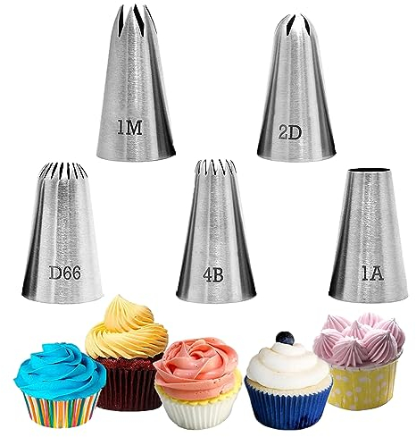 Piping Nozzle, Piping Tips Large Cake Decorating Tools, 5 PCS Large Piping Tips for Cupcakes Cookies DIY Cream Cake Decorating
